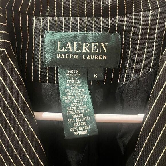 Lauren Ralph Lauren Wool blend striped blazer Black tan cream colored stripes - Picture 8 of 10